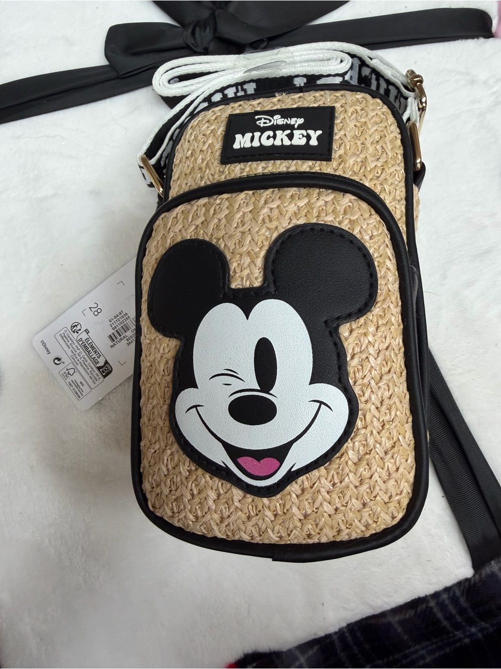 Disney Mickey Straw Crossbody Bag - Natural, Black & White